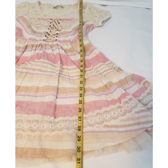 OLIVEdes OLIVE Dress sz Small Pink Beige Striped Lace Corset Top Flared Lined - Picture 9 of 16